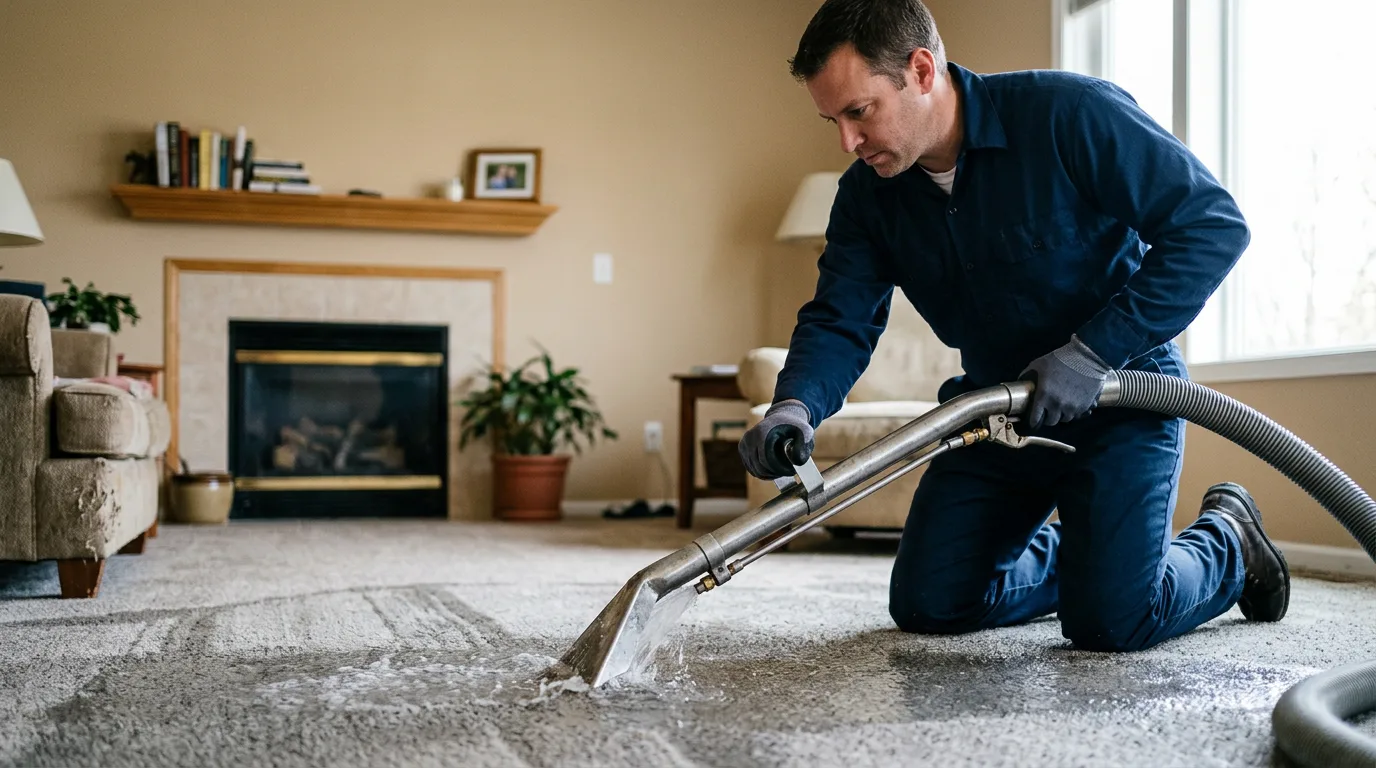 Water damage restoration technician working near North Bend, PA